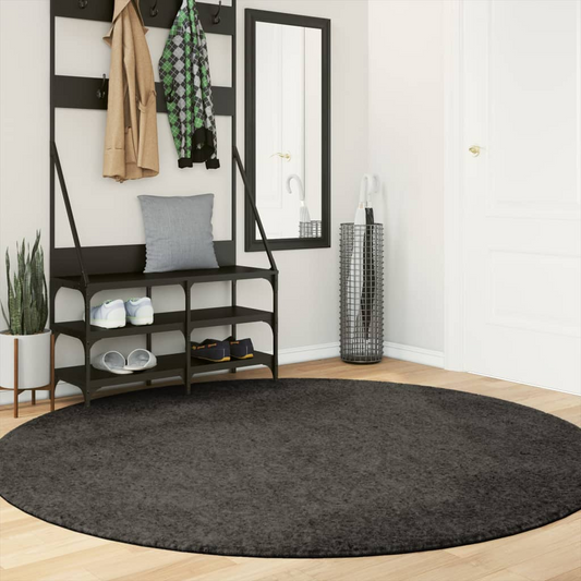 vidaXL ISTAN High Pile Shiny Anthracite Rug - Ultra Soft, Modern Design, 200 cm Diameter, Anti-Slip & Machine Washable - BEYRUN