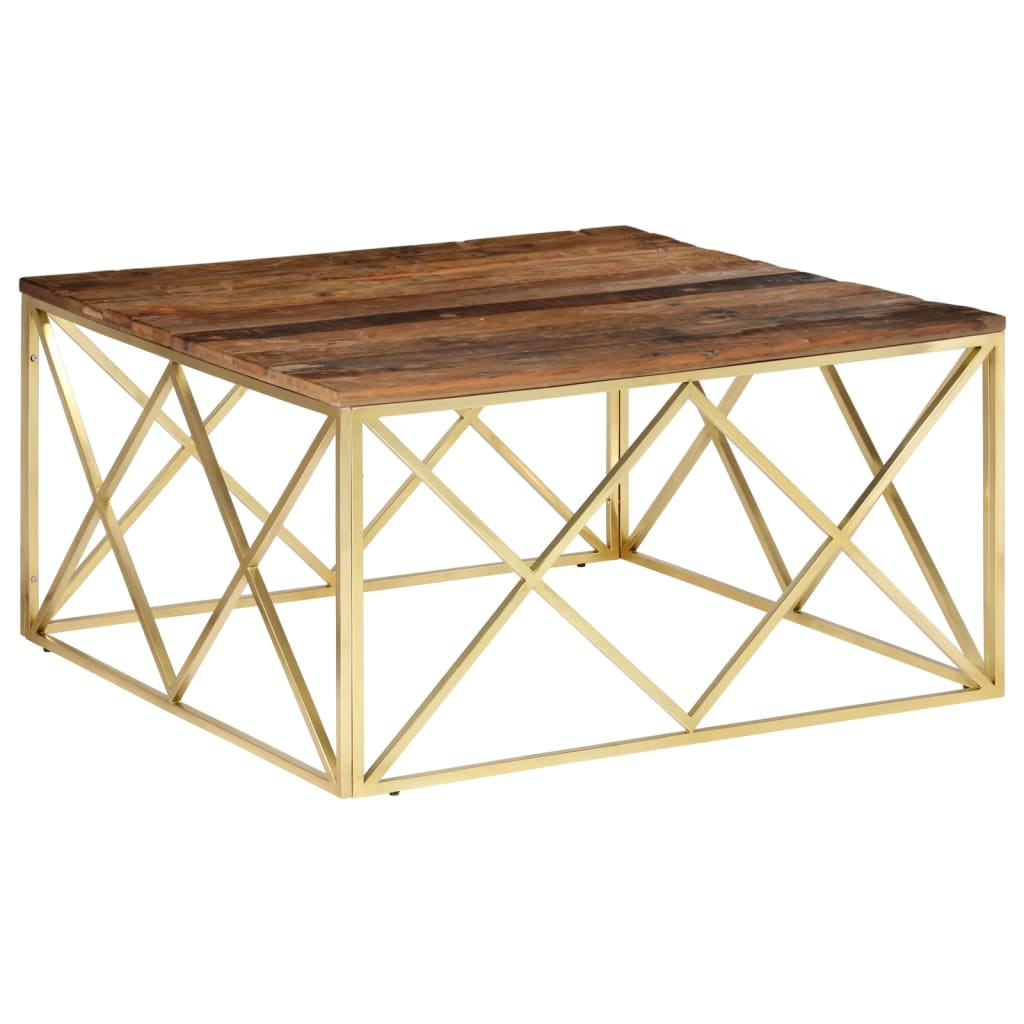 vidaXL Gold Coffee Table - Modern Living Room Accent Table with Stainless Steel Frame & Solid Wood Top - BEYRUN