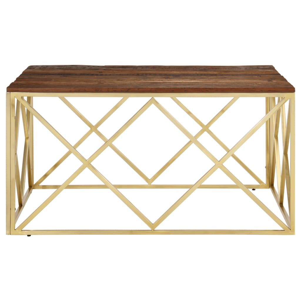 vidaXL Gold Coffee Table - Modern Living Room Accent Table with Stainless Steel Frame & Solid Wood Top - BEYRUN