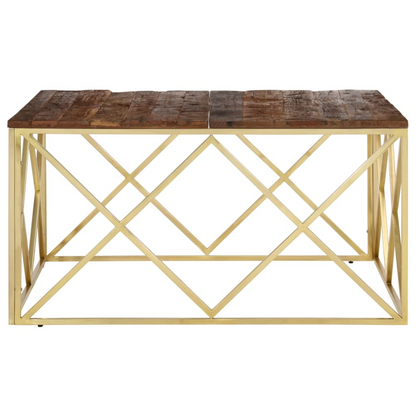 vidaXL Gold Coffee Table - Modern Living Room Accent Table with Stainless Steel Frame & Solid Wood Top - BEYRUN