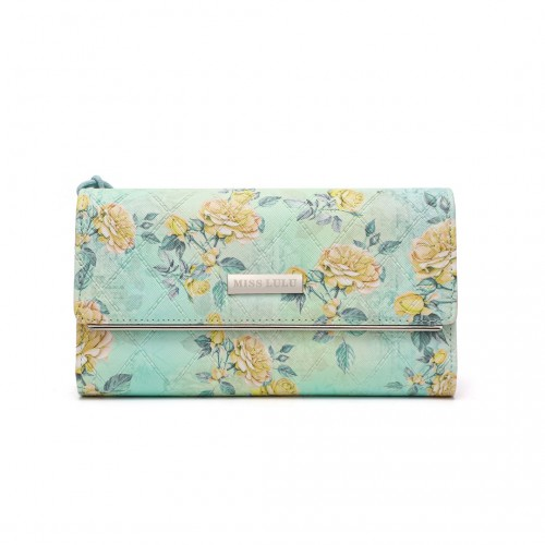 Miss Lulu Ladies' Flower Printed PU Leather Long Purse - Elegant Green Wallet - BEYRUN