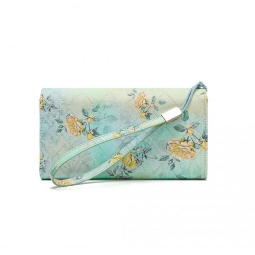 Miss Lulu Ladies' Flower Printed PU Leather Long Purse - Elegant Green Wallet - BEYRUN