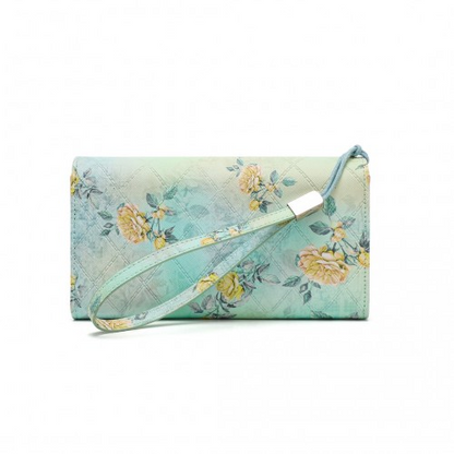 Miss Lulu Ladies' Flower Printed PU Leather Long Purse - Elegant Green Wallet - BEYRUN