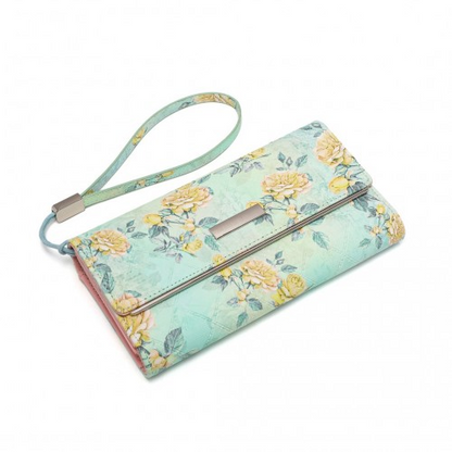 Miss Lulu Ladies' Flower Printed PU Leather Long Purse - Elegant Green Wallet - BEYRUN