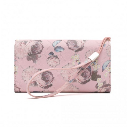 Miss Lulu Ladies' Pink Flower Printed PU Leather Long Purse - Elegant and Functional Wallet - BEYRUN