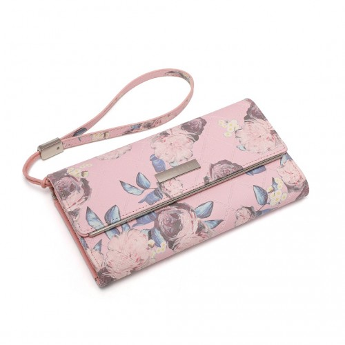 Miss Lulu Ladies' Pink Flower Printed PU Leather Long Purse - Elegant and Functional Wallet - BEYRUN