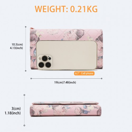 Miss Lulu Ladies' Pink Flower Printed PU Leather Long Purse - Elegant and Functional Wallet - BEYRUN