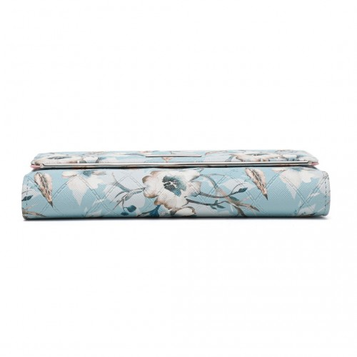 Miss Lulu Ladies' Flower Printed PU Leather Long Purse - Stylish Blue Wallet for Women with Ample Card Slots and Detachable Wrist Strap - BEYRUN