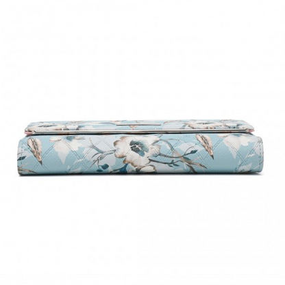 Miss Lulu Ladies' Flower Printed PU Leather Long Purse - Stylish Blue Wallet for Women with Ample Card Slots and Detachable Wrist Strap - BEYRUN