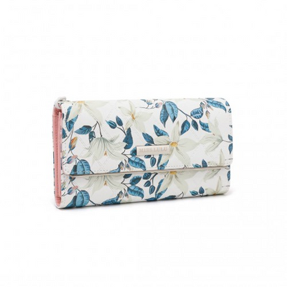 Miss Lulu Ladies' Flower Printed PU Leather Long Purse - Elegant Beige Women's Wallet - BEYRUN