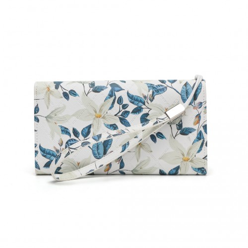 Miss Lulu Ladies' Flower Printed PU Leather Long Purse - Elegant Beige Women's Wallet - BEYRUN