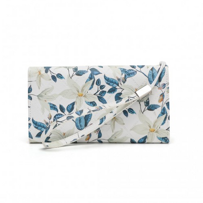 Miss Lulu Ladies' Flower Printed PU Leather Long Purse - Elegant Beige Women's Wallet - BEYRUN