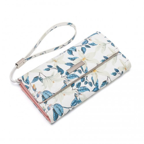 Miss Lulu Ladies' Flower Printed PU Leather Long Purse - Elegant Beige Women's Wallet - BEYRUN