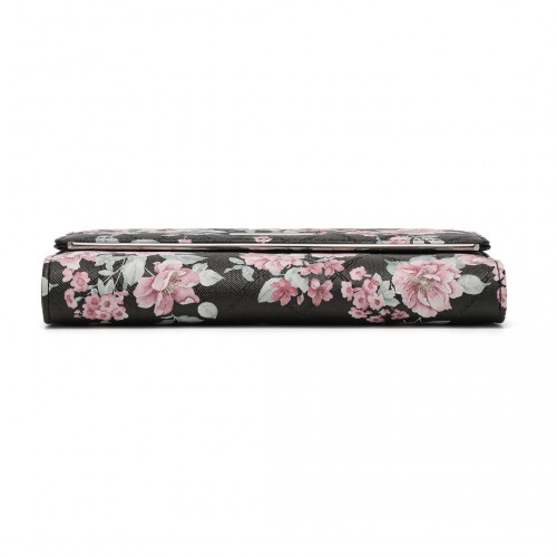 Miss Lulu Ladies' Flower Printed PU Leather Long Purse - Elegant & Spacious Black Wallet with Card Slots - BEYRUN