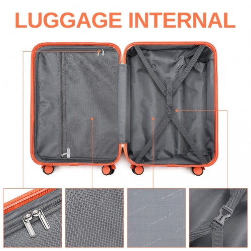 British Traveller 24 Inch Durable Polycarbonate & ABS Hard Shell Suitcase with TSA Lock - Orange - BEYRUN