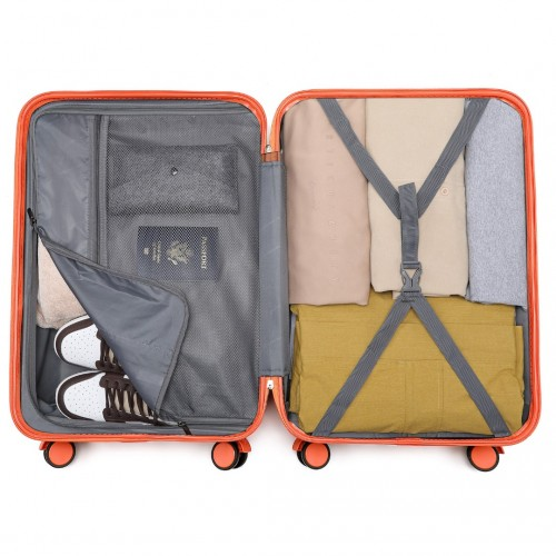 British Traveller 24 Inch Durable Polycarbonate & ABS Hard Shell Suitcase with TSA Lock - Orange - BEYRUN