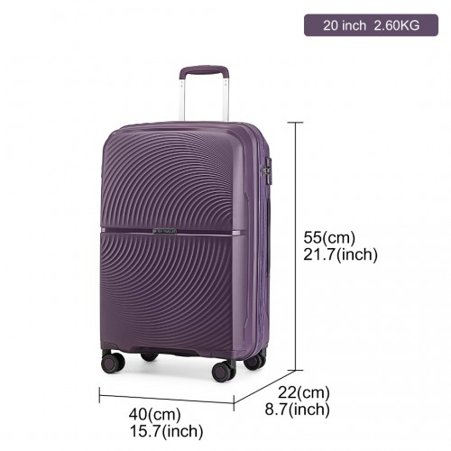 British Traveller 3 Piece Set - Spinner Hard Shell Luggage with TSA Lock - Purple - BEYRUN