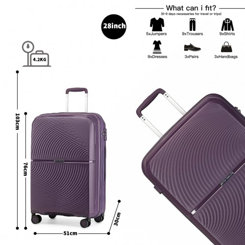 British Traveller 3 Piece Set - Spinner Hard Shell Luggage with TSA Lock - Purple - BEYRUN