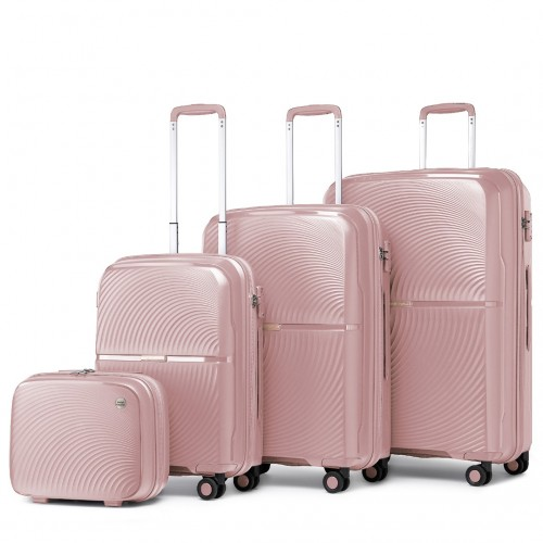 British Traveller 4 Pcs Spinner Hard Shell PP Suitcase with TSA Lock & Vanity Case - Nude - BEYRUN