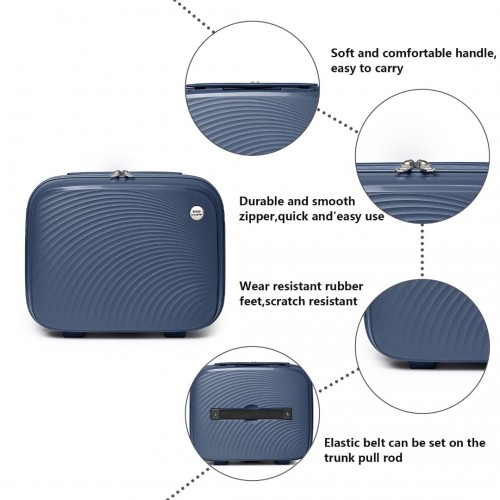 British Traveller 4 Pcs Set Spinner Hard Shell PP Suitcase With TSA Lock & Vanity Case - Navy - BEYRUN