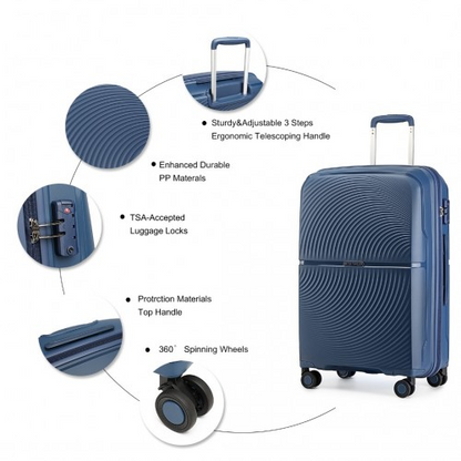 British Traveller 4 Pcs Set Spinner Hard Shell PP Suitcase With TSA Lock & Vanity Case - Navy - BEYRUN