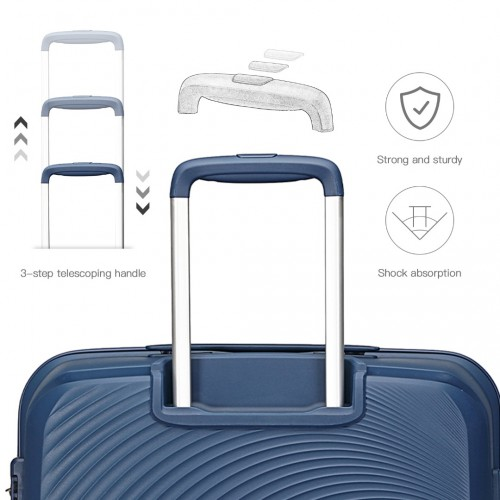 British Traveller 4 Pcs Set Spinner Hard Shell PP Suitcase With TSA Lock & Vanity Case - Navy - BEYRUN