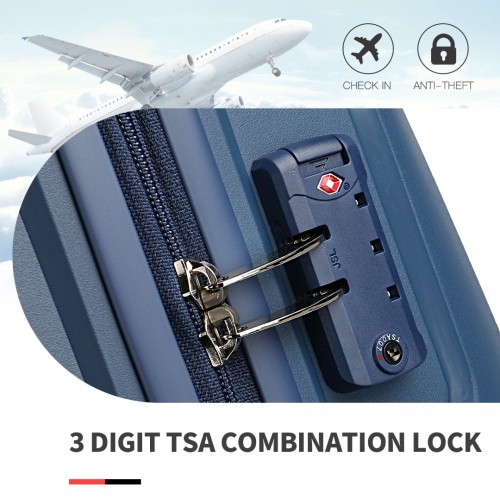 British Traveller 4 Pcs Set Spinner Hard Shell PP Suitcase With TSA Lock & Vanity Case - Navy - BEYRUN