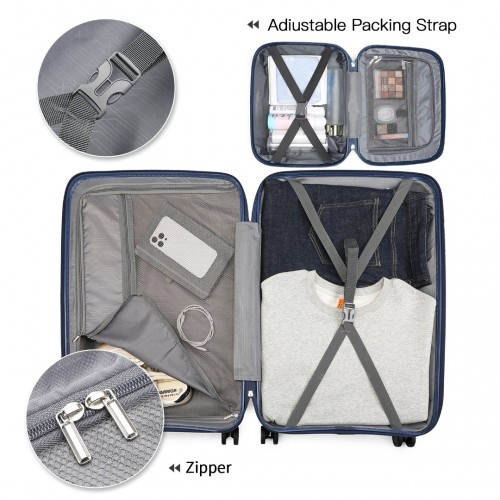 British Traveller 4 Pcs Set Spinner Hard Shell PP Suitcase With TSA Lock & Vanity Case - Navy - BEYRUN