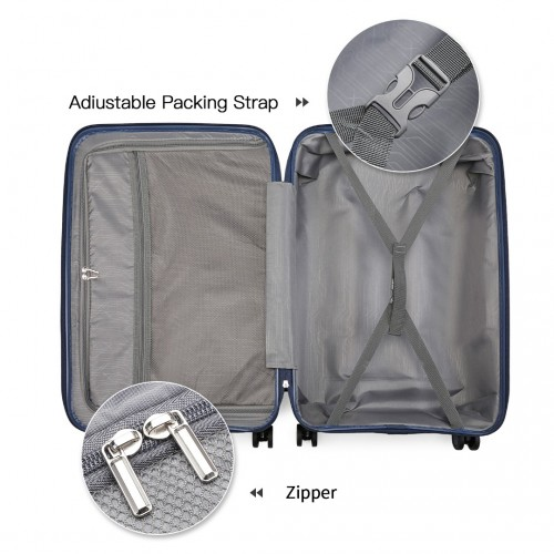 British Traveller 4 Pcs Set Spinner Hard Shell PP Suitcase With TSA Lock & Vanity Case - Navy - BEYRUN