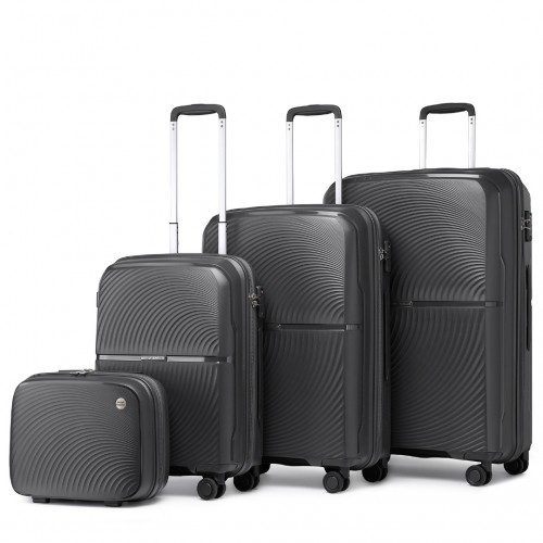 British Traveller 4-Piece Spinner Hard Shell PP Suitcase Set with TSA Lock and Vanity Case - Black - BEYRUN