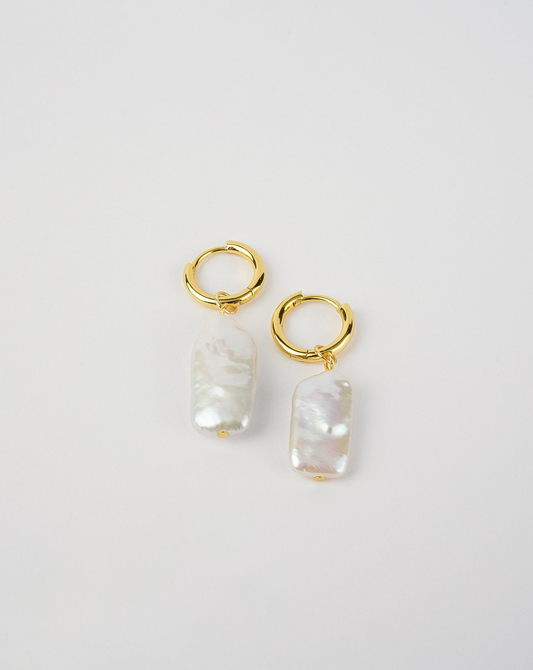 Elegant Rectangle Link Pearl Earrings - Freshwater Pearls, Luxurious Design