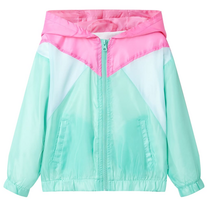 Kids' Multicolour Hooded Jacket with Zip - Size 92, Durable & Water-Resistant - BEYRUN