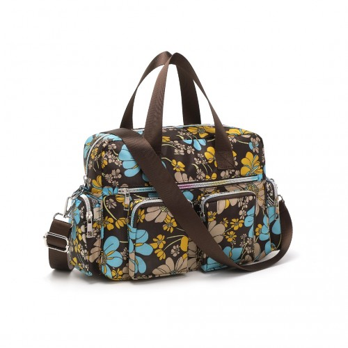 Kono Sleek Floral Crossbody Tote Bag - Water-Resistant & Multi-Pocket Design - Elegant Brown - BEYRUN