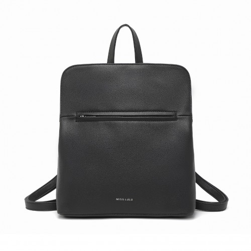 LT2354 - Miss Lulu Chic Minimalist PU Leather Backpack - Black - BEYRUN