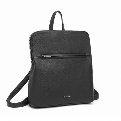 LT2354 - Miss Lulu Chic Minimalist PU Leather Backpack - Black - BEYRUN