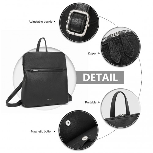 LT2354 - Miss Lulu Chic Minimalist PU Leather Backpack - Black - BEYRUN