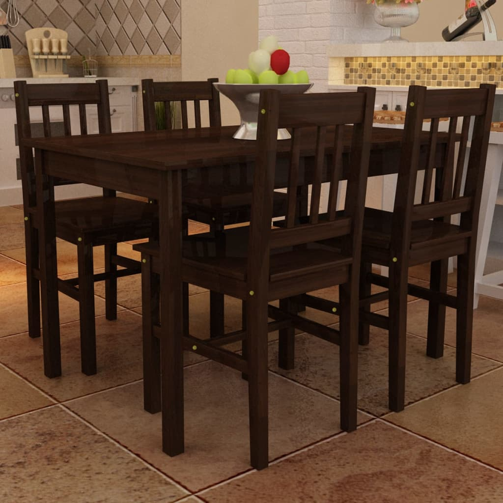 vidaXL Dining Set 5 Pieces Pine Wood Brown - Elegant, Durable, and Easy to Assemble - BEYRUN