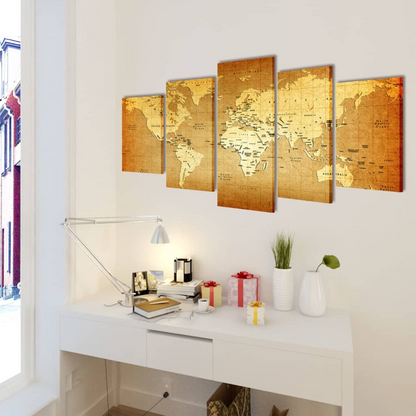 Stunning 5-Panel Canvas Wall Print Set - World Map 200 x 100 cm | Perfect for Home Decor - BEYRUN