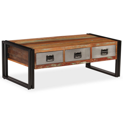 vidaXL Coffee Table with 3 Drawers | Solid Reclaimed Wood | 100x50x35 cm - Vintage Charm for Your Living Room - BEYRUN