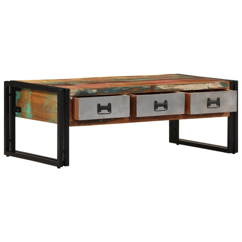 vidaXL Coffee Table with 3 Drawers | Solid Reclaimed Wood | 100x50x35 cm - Vintage Charm for Your Living Room - BEYRUN