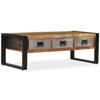 vidaXL Coffee Table with 3 Drawers | Solid Reclaimed Wood | 100x50x35 cm - Vintage Charm for Your Living Room - BEYRUN