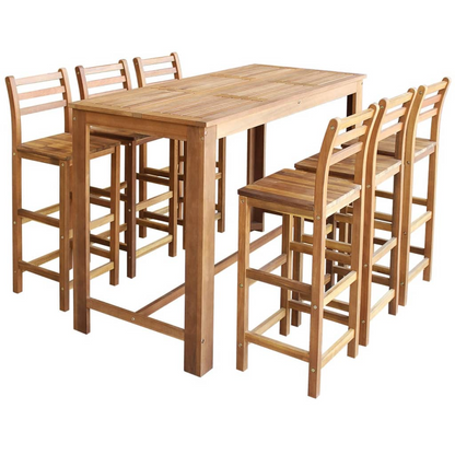 vidaXL 7-Piece Bar Table and Chair Set – Solid Acacia Wood | Rustic Home, Bar & Cafe Furniture - BEYRUN