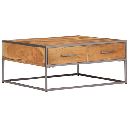 vidaXL Solid Acacia Wood Coffee Table with Storage | Rustic & Industrial | 75x75x35 cm - BEYRUN