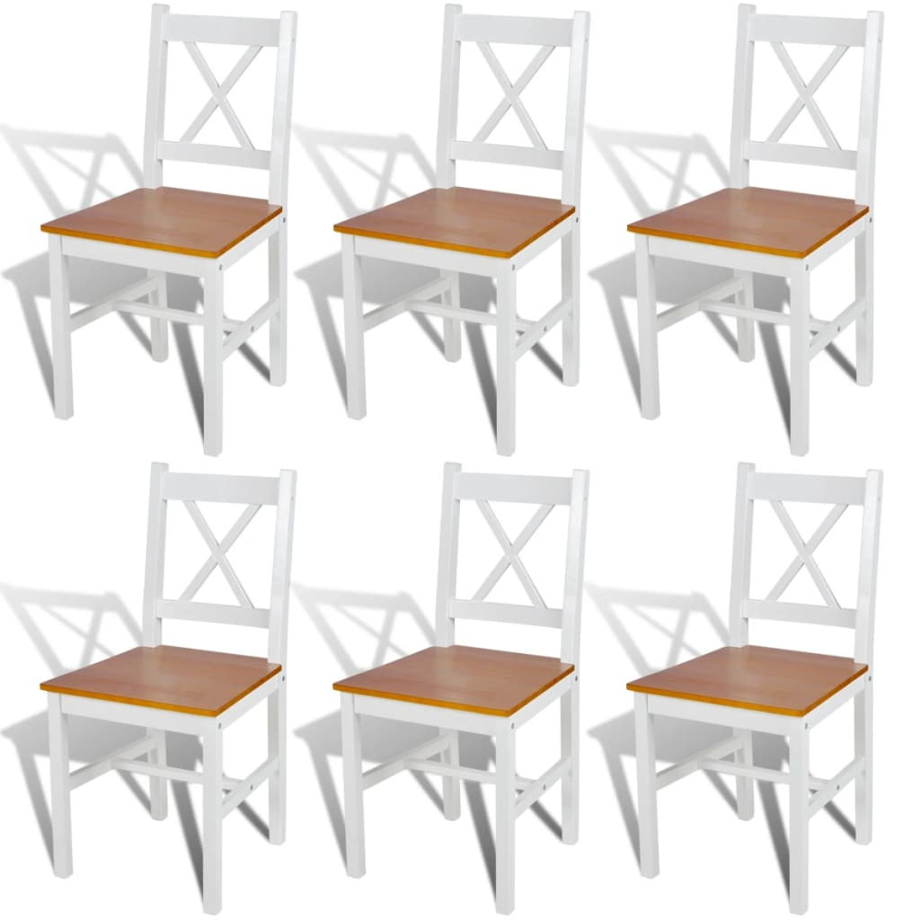 vidaXL Dining Chairs Set of 6 - Elegant and Durable White Pinewood Dining Room Chairs - BEYRUN