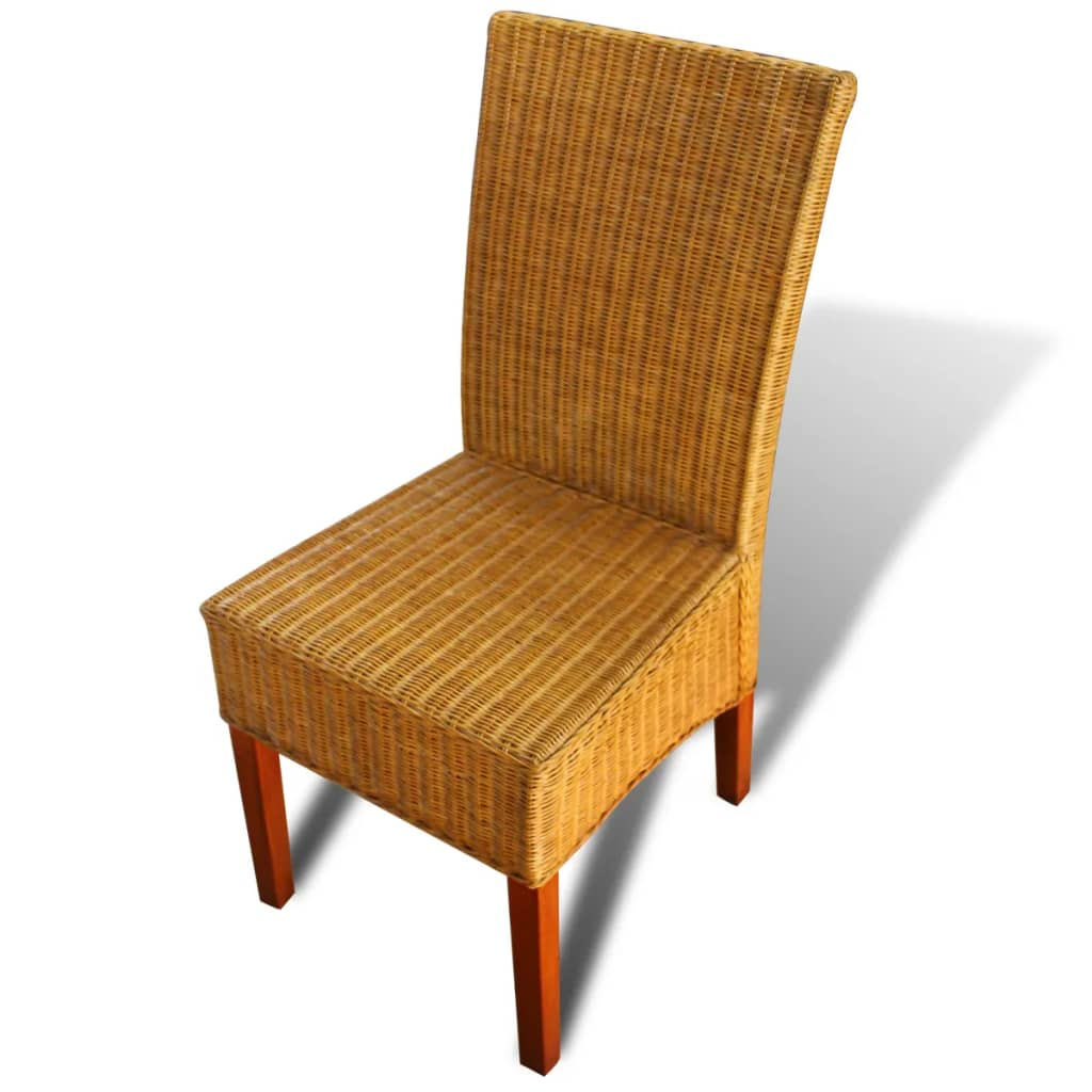 vidaXL Dining Chairs Set of 6 - Brown Natural Rattan & Solid Mango Wood - Handwoven Elegance - BEYRUN