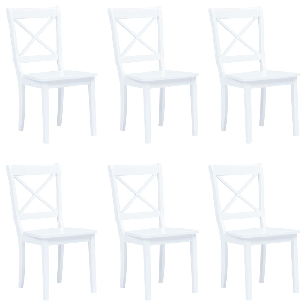 vidaXL Set of 6 White Solid Rubber Wood Dining Chairs - Stylish & Durable | Ideal for Dining Rooms and Kitchens - BEYRUN