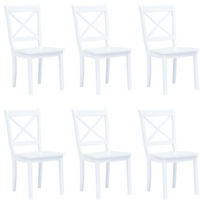 vidaXL Set of 6 White Solid Rubber Wood Dining Chairs - Stylish & Durable | Ideal for Dining Rooms and Kitchens - BEYRUN