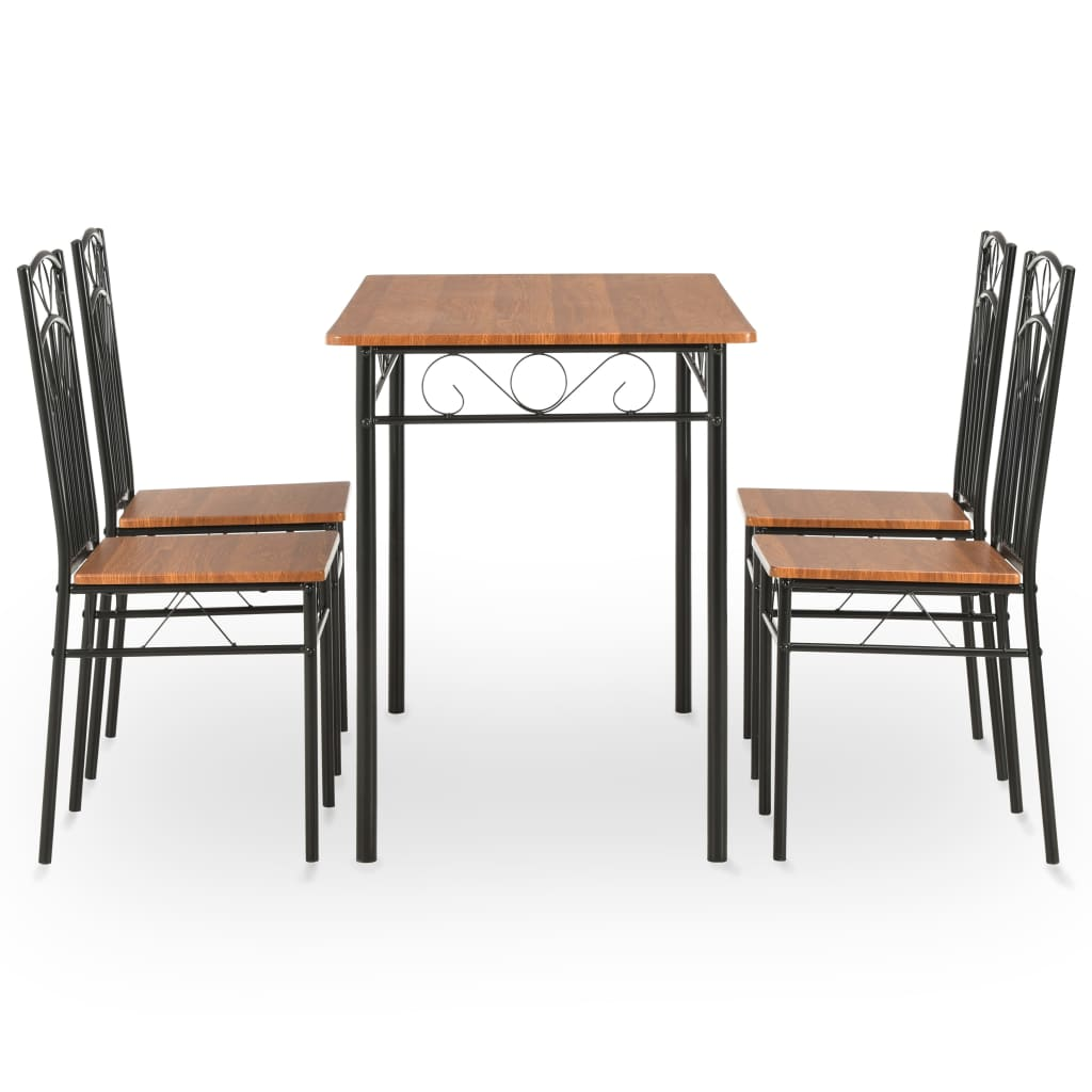 vidaXL 5 Piece Dining Set - Modern MDF and Steel, Brown | Stylish & Durable Dining Furniture - BEYRUN