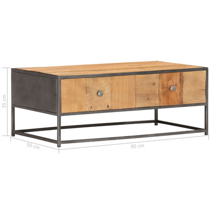 vidaXL Industrial-Style Coffee Table - Vintage Charm & Sturdy Build | 90x50x35 cm | Solid Reclaimed Wood & Steel Frame - BEYRUN