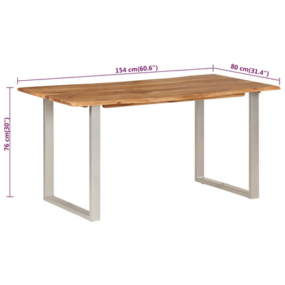 vidaXL Industrial Rustic Dining Table - 154x80x76 cm, Solid Acacia Wood with Steel Legs - BEYRUN